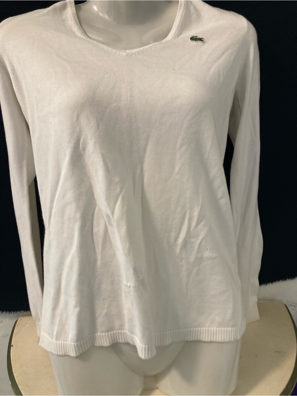 Lacoste White V-Neck Knit Sweater Size 38 Medium